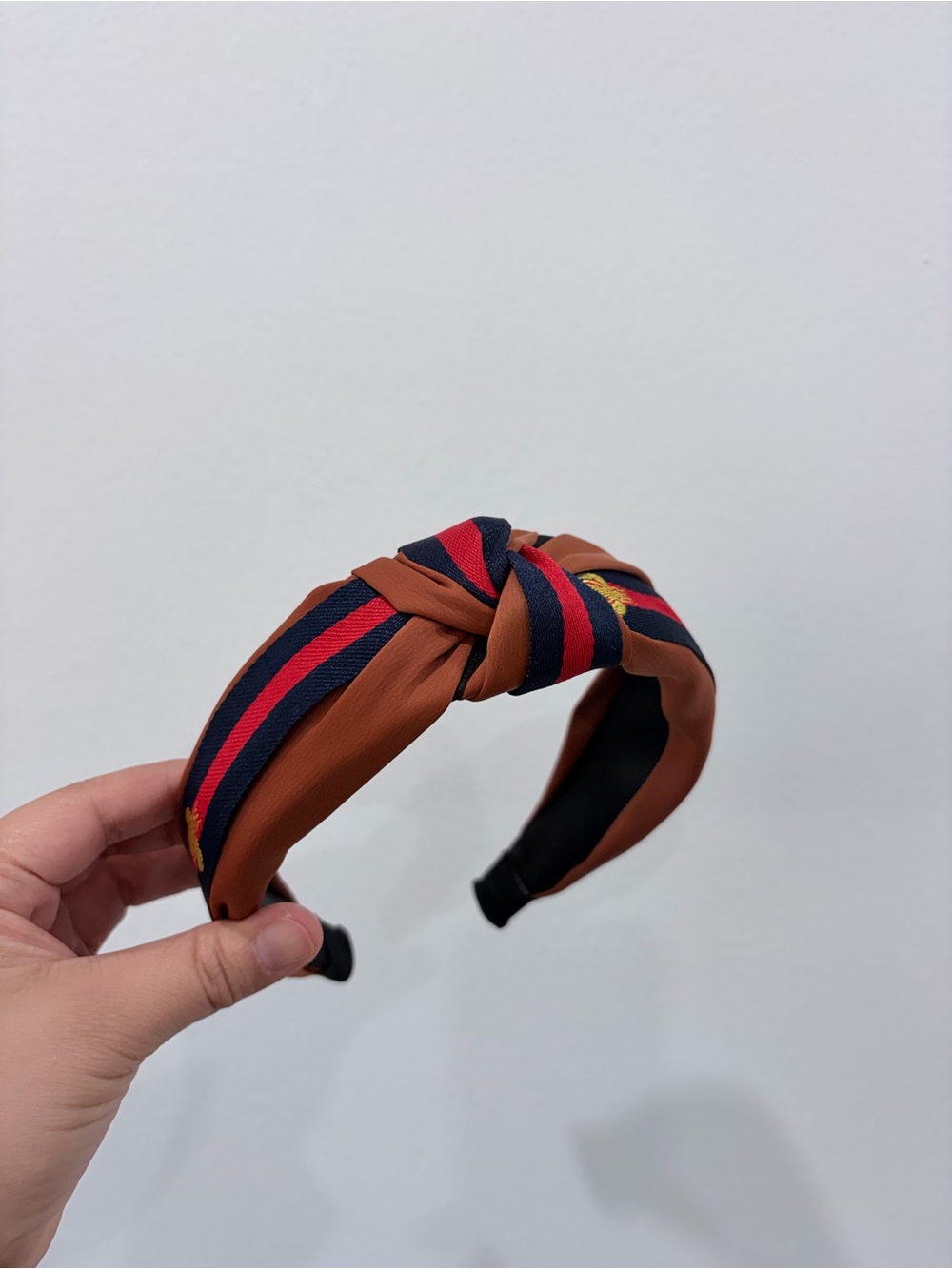 Striped Knot Headband in Brown, Navy & Red